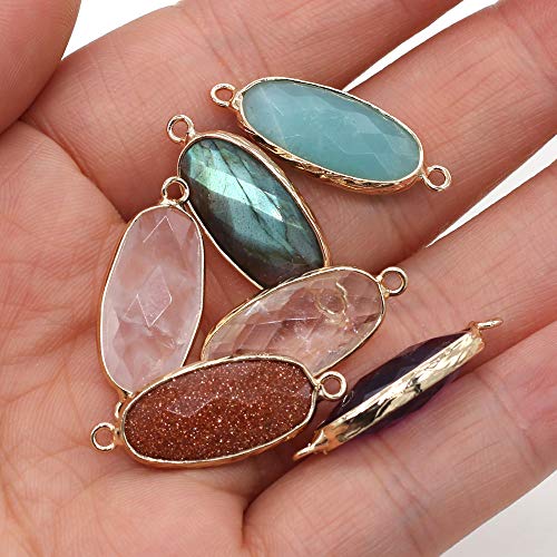 LE SKY natural stone connectors faceted oval healing mixed color stone pendant link charms for jewelry making necklace random 5 Pcs - Image 5