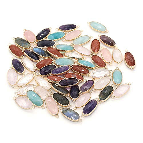 LE SKY natural stone connectors faceted oval healing mixed color stone pendant link charms for jewelry making necklace random 5 Pcs - Image 2
