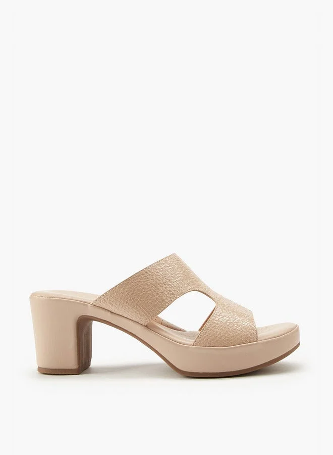 Flora Bella By Shoexpress Textured Slip-On Sandals with Block Heels