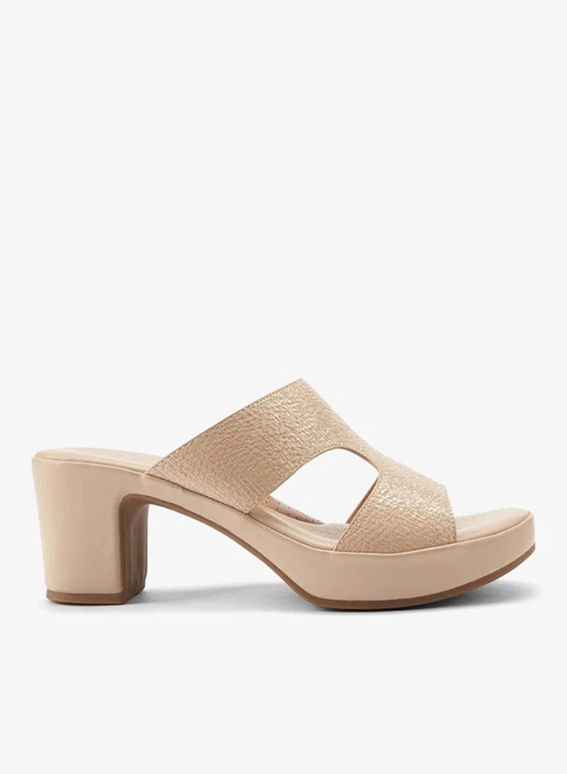Flora Bella By Shoexpress Textured Slip-On Sandals with Block Heels