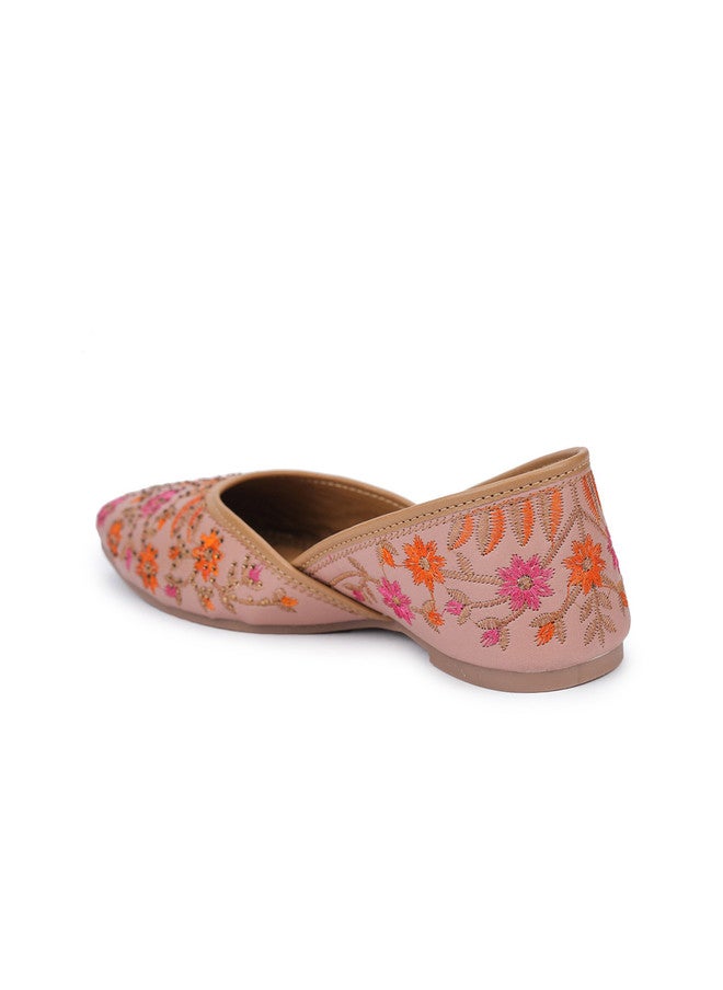 She Zone Peach-Coloured Embellished Mojaris for Women - Image 3