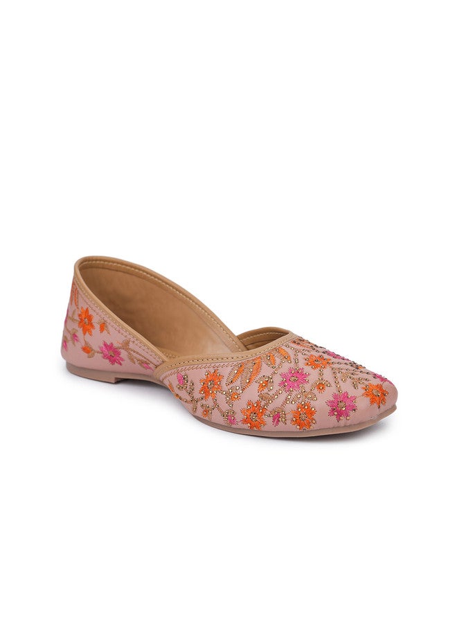 She Zone Peach-Coloured Embellished Mojaris for Women - Image 2