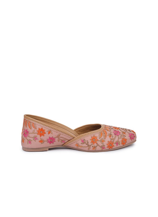 She Zone Peach-Coloured Embellished Mojaris for Women - Image 4