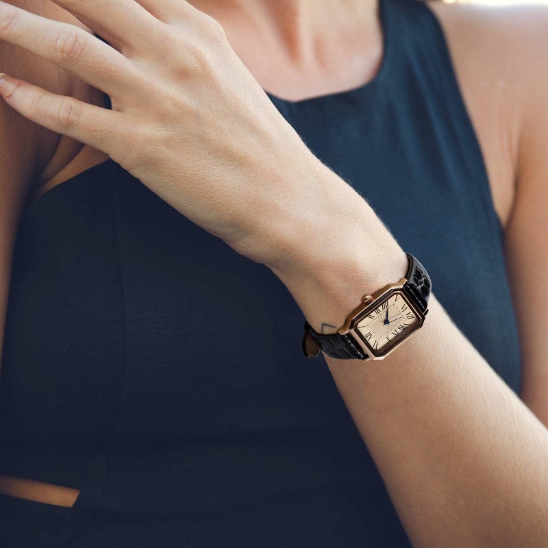 BISONSTRAP Watch Straps for Women, Crocodile Pattern Leather Thin Watch Replacement Bands,16mm, Black with Silver Buckle - Image 2