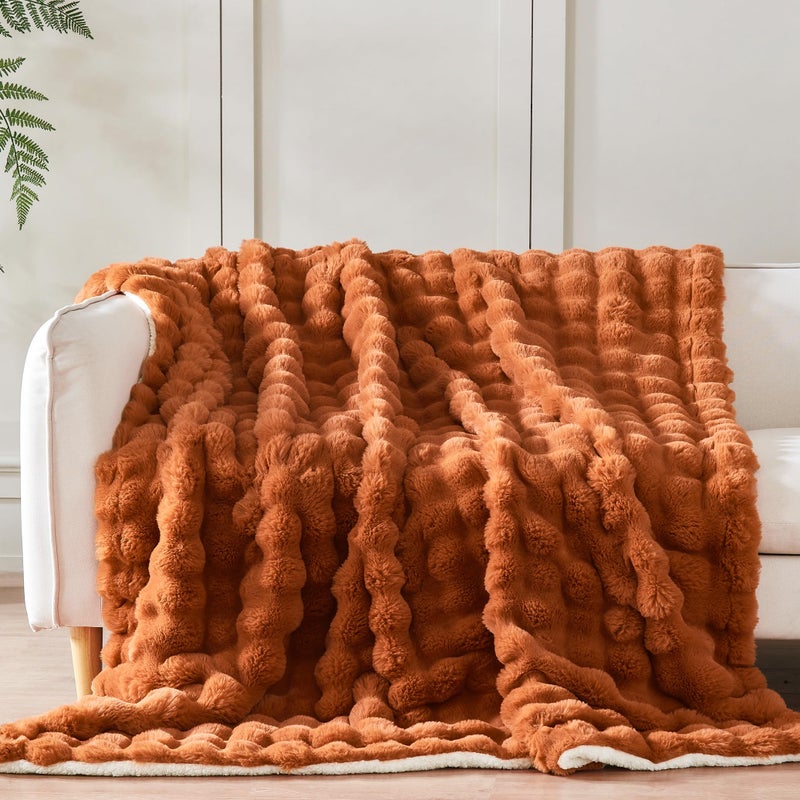 Serenhom 60x80 Inches Ultra-Soft Fuzzy Faux Fur Plush Twin Size Blanket - Thick  Warm Sherpa for Couch  Sofa  Bedroom  Camping - Decorative Blanket for Cozy Warmth  Bubble Dark Brown - Image 3