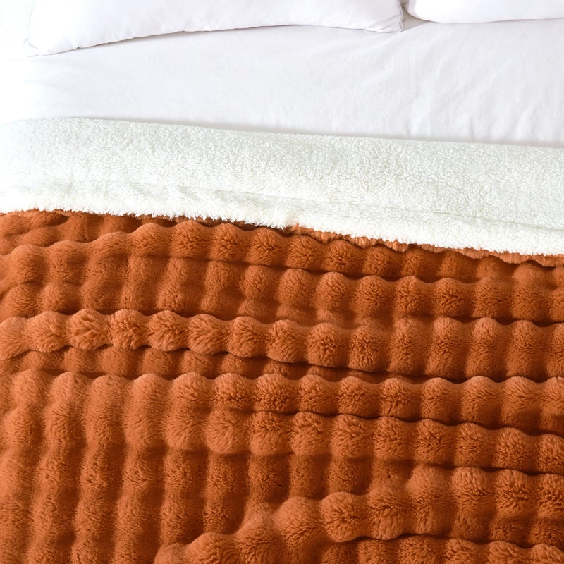 Serenhom 60x80 Inches Ultra-Soft Fuzzy Faux Fur Plush Twin Size Blanket - Thick  Warm Sherpa for Couch  Sofa  Bedroom  Camping - Decorative Blanket for Cozy Warmth  Bubble Dark Brown - Image 4