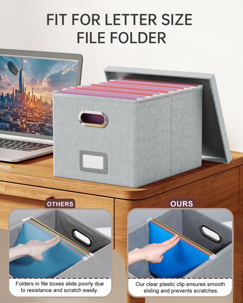 Oterri 2 Pack File Storage Organizer, Filing Box, Portable File Box with Lid, Fit for Letter/Legal File Folder Storage, Document Organizer, Gray-White - Image 4