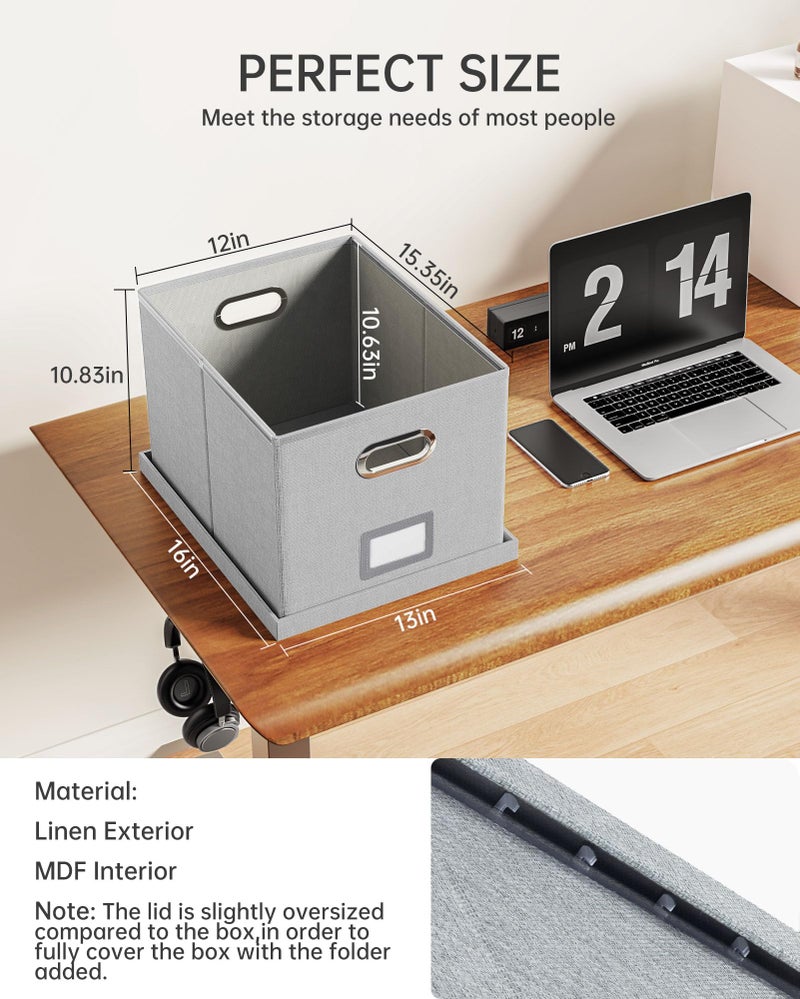 Oterri 2 Pack File Storage Organizer, Filing Box, Portable File Box with Lid, Fit for Letter/Legal File Folder Storage, Document Organizer, Gray-White - Image 3