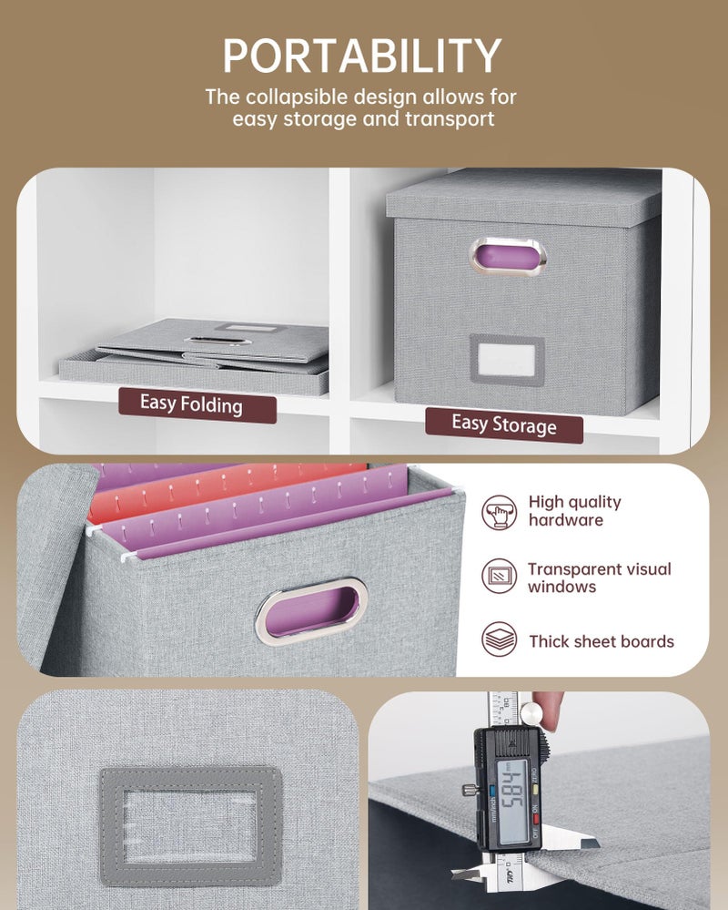 Oterri 2 Pack File Storage Organizer, Filing Box, Portable File Box with Lid, Fit for Letter/Legal File Folder Storage, Document Organizer, Gray-White - Image 2