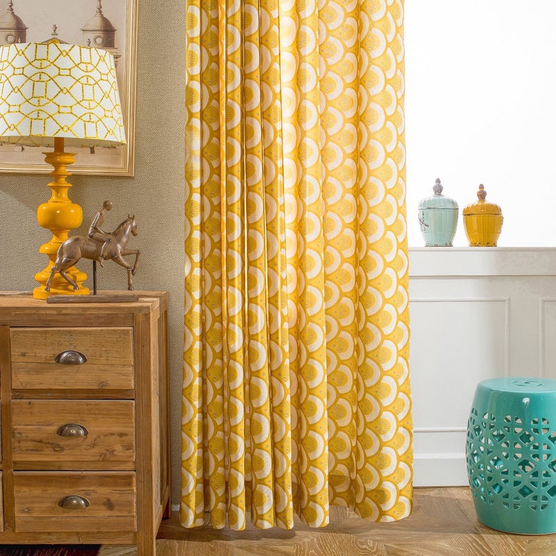 Vogol Thermal Insulated Window Room Grommet Curtain Drapes For Bedroom And Living Room Set Of 2 Curtains & Panels 52 X 84 Inches Yellow Geo Pattern In White - Image 3