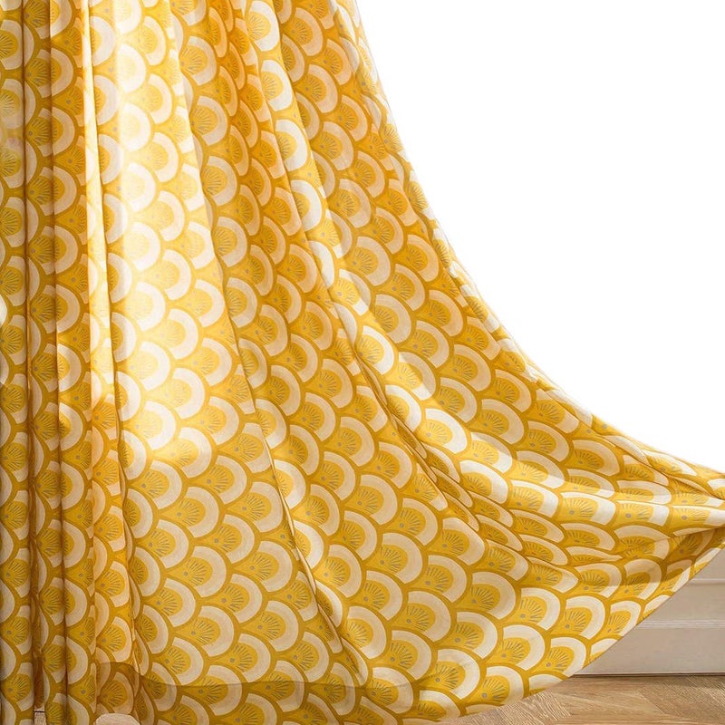 Vogol Thermal Insulated Window Room Grommet Curtain Drapes For Bedroom And Living Room Set Of 2 Curtains & Panels 52 X 84 Inches Yellow Geo Pattern In White - Image 1