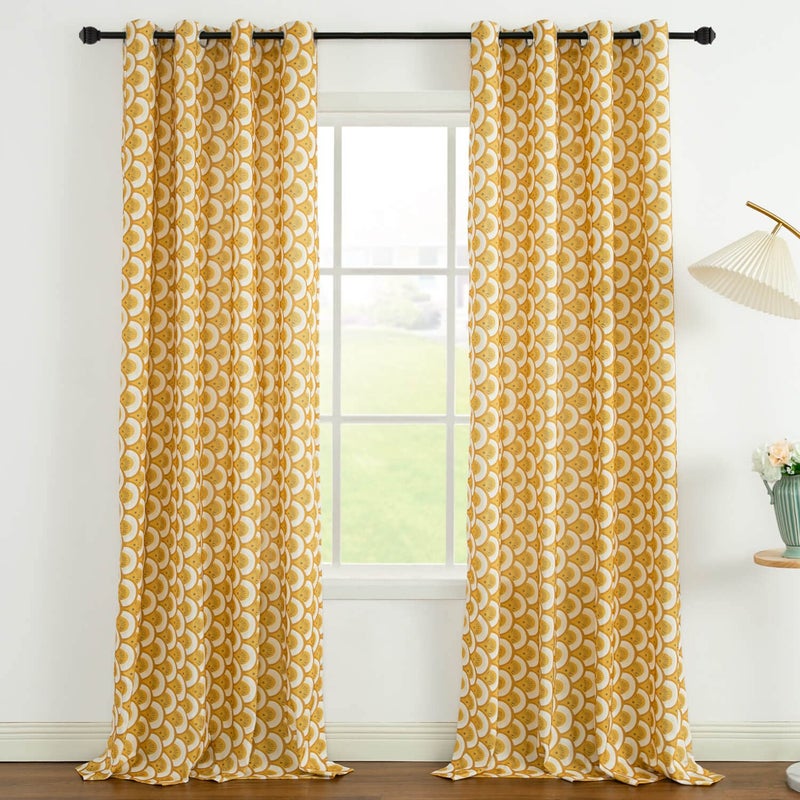 Vogol Thermal Insulated Window Room Grommet Curtain Drapes For Bedroom And Living Room Set Of 2 Curtains & Panels 52 X 84 Inches Yellow Geo Pattern In White - Image 2