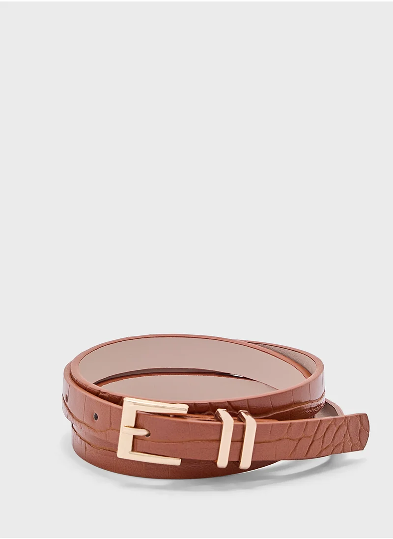 ELLA Square Buckle Croc Belt