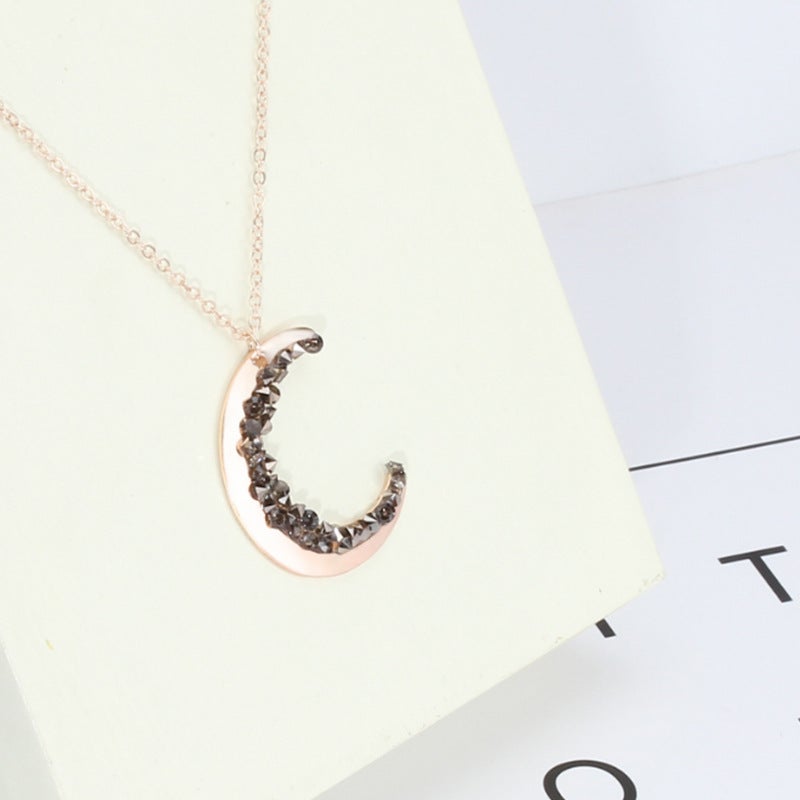 Generic Korean Clavicle Chain Crystal Moon Pendant Necklace Rose Gold 