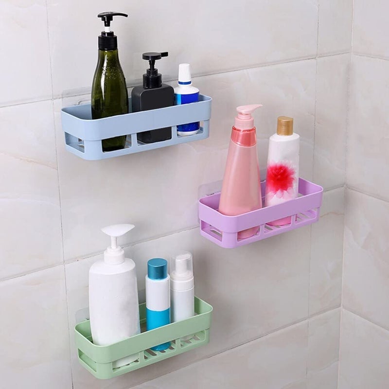 SHOPITECH Multipurpose Plastic Bathroom Kitchen Office Organizer Rack Bathroom Kitchen Caddy Soap Holder Plastic Wall Shelf Number of Shelves 3 White - Image 1