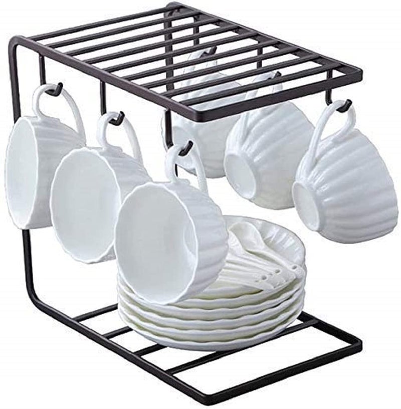 Craftland Metal Tea/Coffee Cup/Mug/Plate Holder Stand Hanger Organizer for Kitchen/Cabinet & Dining Table- 6 Hooks,Black - Image 1