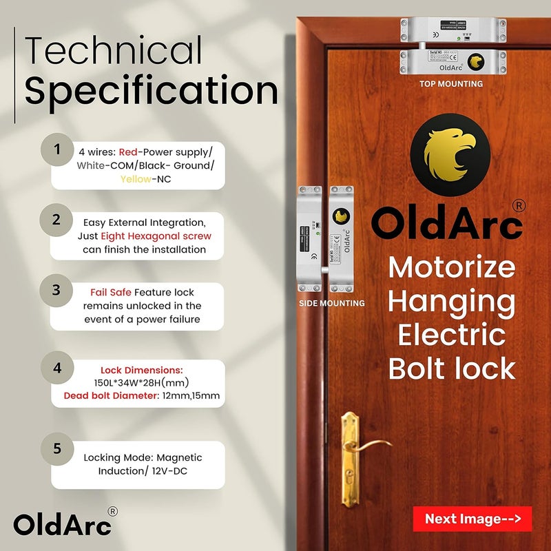 OldArc Surface Drop Bolt Lock with Adjustable Time Delay Flat Surface door lock DC12V Electric Drop bolt lock for door dead bolt lock Auto locking Surface Contact Lock for Wooden Metal Doors - Image 3