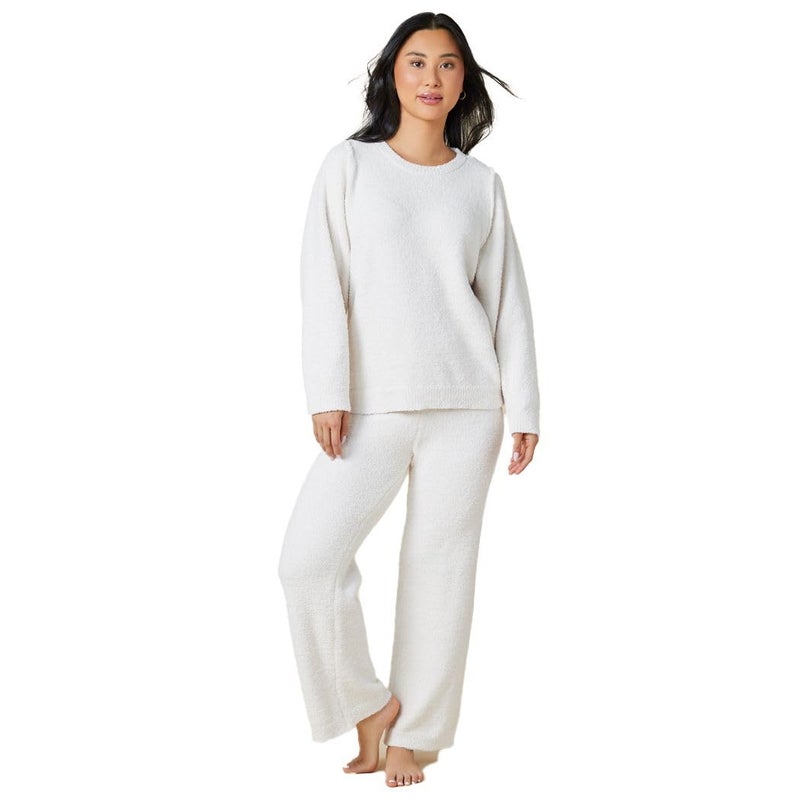 Softies Marshmallow Reverse Seam Crew Neck Lounge Set for Women Ultra Soft 2 Piece Loungewear with Bracelet Sleeve Top, Almond, M - Image 1