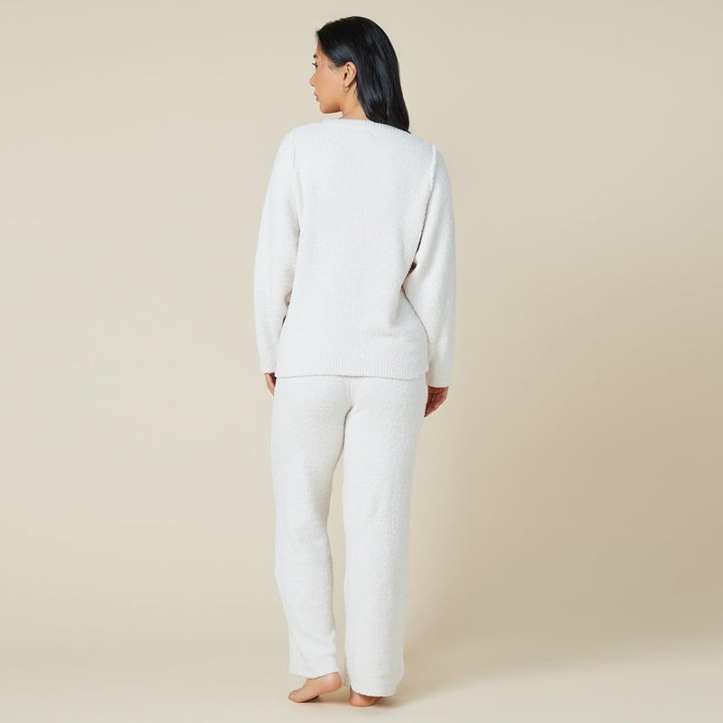 Softies Marshmallow Reverse Seam Crew Neck Lounge Set for Women Ultra Soft 2 Piece Loungewear with Bracelet Sleeve Top, Almond, M - Image 3