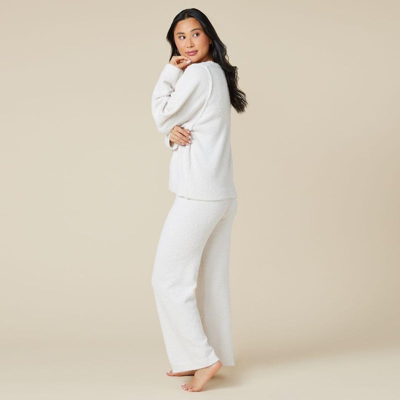 Softies Marshmallow Reverse Seam Crew Neck Lounge Set for Women Ultra Soft 2 Piece Loungewear with Bracelet Sleeve Top, Almond, M - Image 2