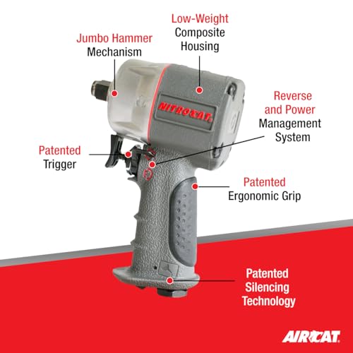 AIRCAT Pneumatic Tools 1076-XL 3/8-Inch NITROCAT Composite Compact Impact Wrench : Low Weight Power Impact Wrench : Tool for Automotive Improvement & Maintenance - Image 2