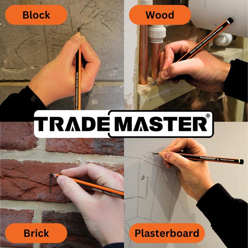 TRADEMASTER Carpenters Pencils Pack of 5 | Builders Pencil with TriGrip Jumbo Barrel - Construction Pencils Having Hard Lead for Marking Wood, Brick, Concrete & Plasterboard | Work Pencil for Builders - Image 3