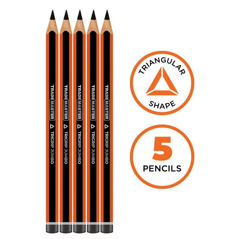 TRADEMASTER Carpenters Pencils Pack of 5 | Builders Pencil with TriGrip Jumbo Barrel - Construction Pencils Having Hard Lead for Marking Wood, Brick, Concrete & Plasterboard | Work Pencil for Builders - Image 2