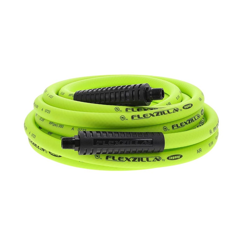 Flexzilla Air Hose, 3/8 in. x 25 ft., 1/4 in. MNPT Fittings, Heavy Duty, Lightweight, Hybrid, ZillaGreen - HFZ3825YW2 - Image 1