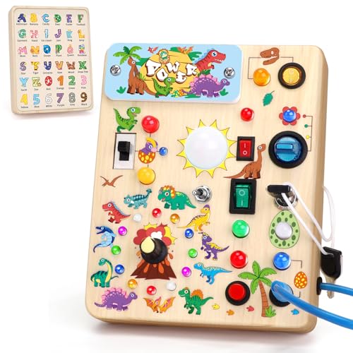 Grarain Busy Board for Toddlers Montessori Educational Toy for 13 Year Old Boys Girls TravelFriendly Sensory Learning Activity Ideal for Kids with AutismDinosaur Busy Board - Image 1