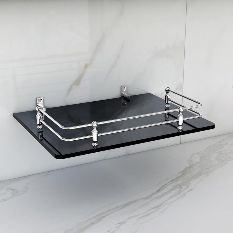 FORTUNE Multipurpose Glass Setup Box ShelfTV Setup Box StandSet Top Box StandWiFi Router Stand with Heavy Wall Mount Brackets 12 X 9 INCH Black - Image 3