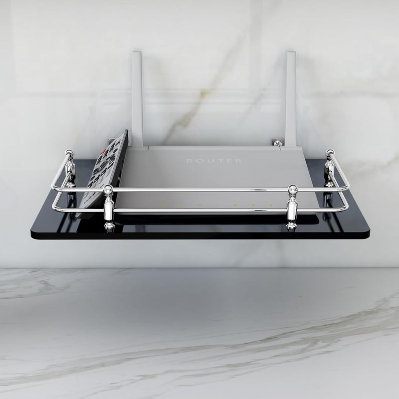 FORTUNE Multipurpose Glass Setup Box ShelfTV Setup Box StandSet Top Box StandWiFi Router Stand with Heavy Wall Mount Brackets 12 X 9 INCH Black - Image 4