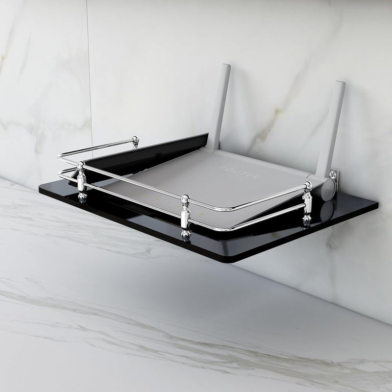 FORTUNE Multipurpose Glass Setup Box ShelfTV Setup Box StandSet Top Box StandWiFi Router Stand with Heavy Wall Mount Brackets 12 X 9 INCH Black - Image 2