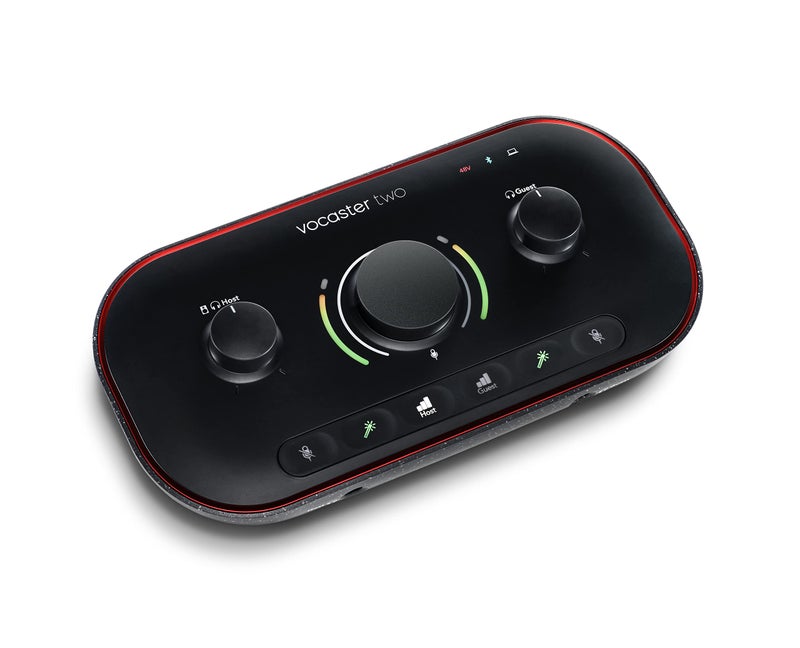 Focusrite Vocaster Two â€” Podcasting Interface for Recording Host and Guest. 2 Mic Inputs and Headphone Outputs, with Auto Gain, Enhance, and Mute. Small, Lightweight, and Powered by Computer - Image 1