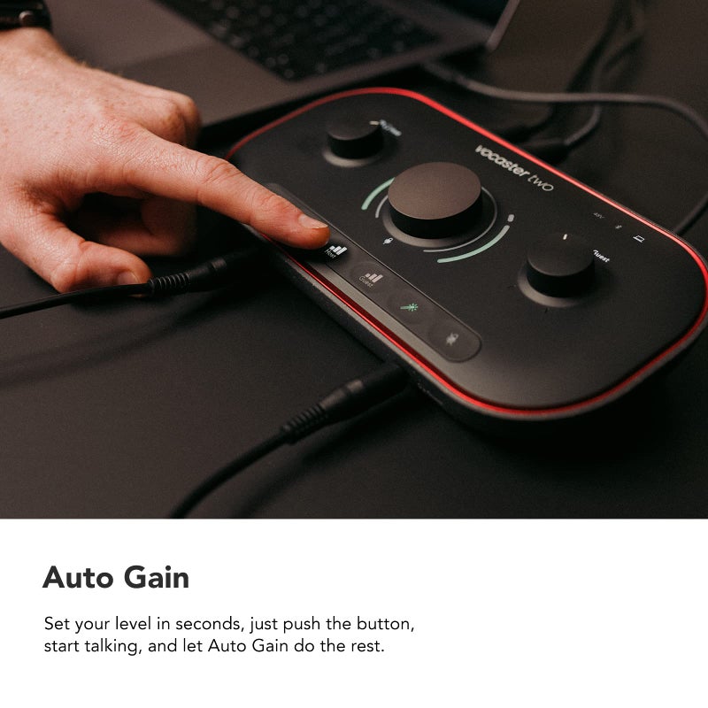 Focusrite Vocaster Two â€” Podcasting Interface for Recording Host and Guest. 2 Mic Inputs and Headphone Outputs, with Auto Gain, Enhance, and Mute. Small, Lightweight, and Powered by Computer - Image 5