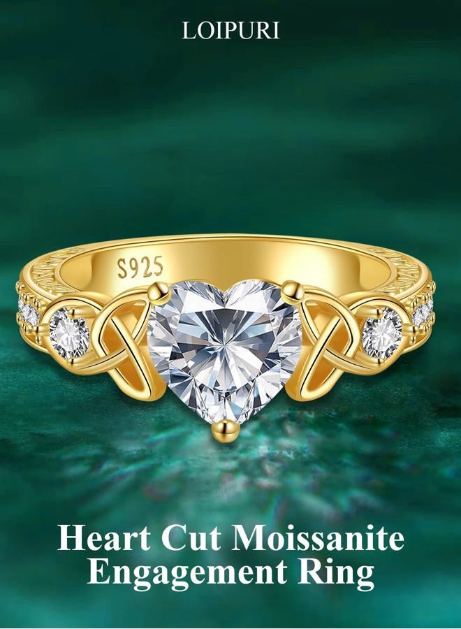 LOIPURI Moissanite Promise Rings for Her, 2CT D Color VVS1, Heart Shaped Celtic Knot, 925 Sterling Silver Engagement Wedding Anniversary Valentines Promise Gift with Certificate, 7, Sterling Silver - Image 2
