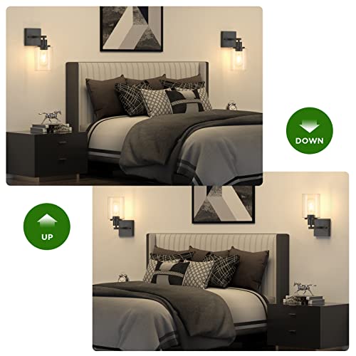 Licperron Black Vanity Wall Sconces Set of Two, Modern Sconces Wall Lighting Fixture with Clear Glass Shade for Bathroom, Industrial Metal Wall Mount Lamp for Bedroom Mirror Living Room - Image 5
