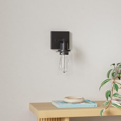 Licperron Black Vanity Wall Sconces Set of Two, Modern Sconces Wall Lighting Fixture with Clear Glass Shade for Bathroom, Industrial Metal Wall Mount Lamp for Bedroom Mirror Living Room - Image 2