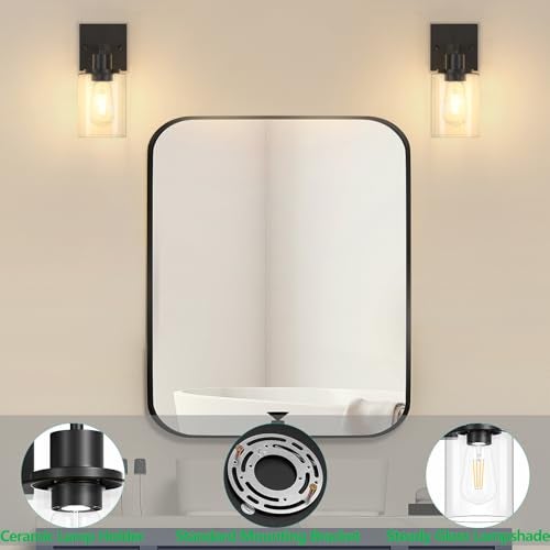 Licperron Black Vanity Wall Sconces Set of Two, Modern Sconces Wall Lighting Fixture with Clear Glass Shade for Bathroom, Industrial Metal Wall Mount Lamp for Bedroom Mirror Living Room - Image 4