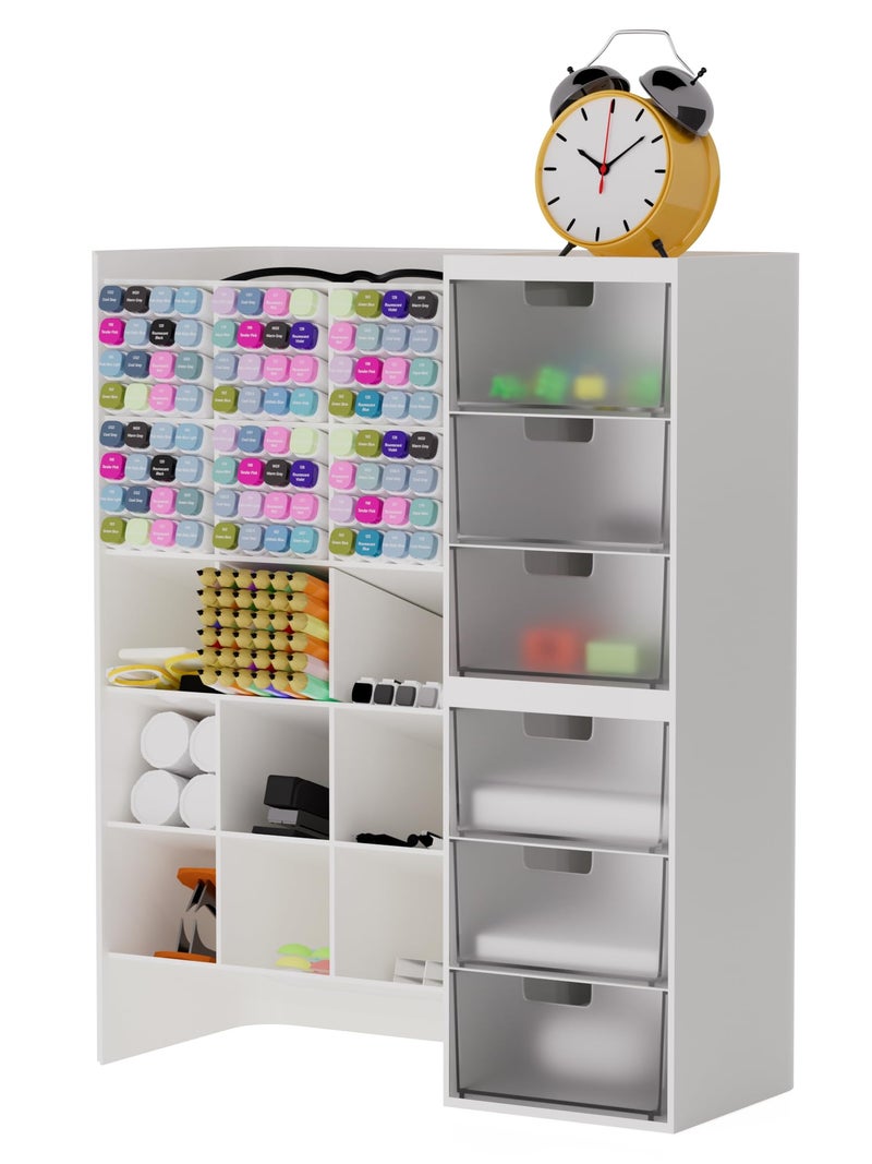 whillar White Plastic Desktop Organizer â€“ Stackable Office Desk Supplies Storage, Stationary,Marker,Crayon Organizer with Drawer â€“ Perfect for Office, School, or Makeup Storage - Image 1