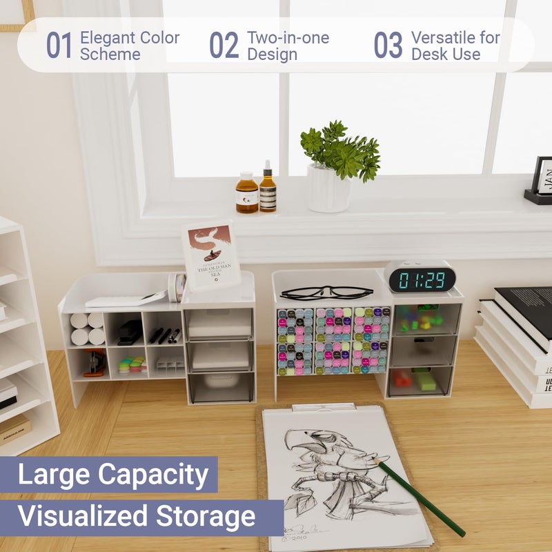whillar White Plastic Desktop Organizer â€“ Stackable Office Desk Supplies Storage, Stationary,Marker,Crayon Organizer with Drawer â€“ Perfect for Office, School, or Makeup Storage - Image 5