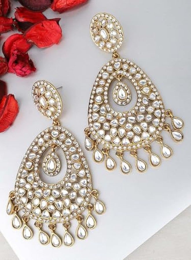 Rubans Women's & Girl's 22K Gold-Plated Kundan Studded Handcrafted Chandelier Earrings with Kundan Droplets - Image 3