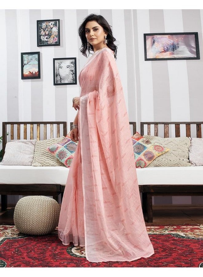 SIRIL ساري سيريلي النسائي القطني المطبوعة بخطوط زري الجاهز للارتداء مع قطعة بلوزة غير مخيطة (18RS160A_خوخي1) - Image 2