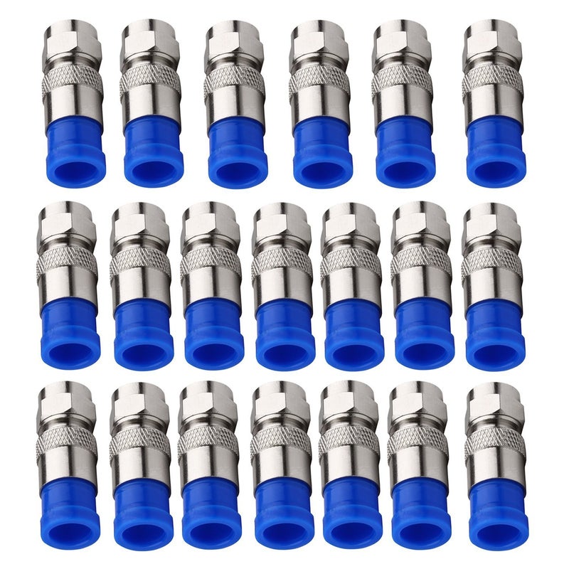 ESUMIC RG6 F Type Connector Coax Coaxial Compression Fitting, Coax Adapter Pack of 20 (Blue) - Image 1
