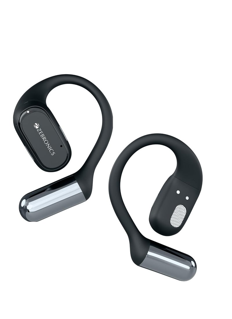 ZEBRONICS - ZEBRONICS PODS O, Wireless Open-Ear Earbuds, OWS, 40 Hrs Backup, Neodymium Drivers, Ultra Comfort Fit, Quad MIC ENC, Rapid Charging, Bluetooth, Dual Pairing, Flash Connect, Low Latency Gaming (Black) - Image 1