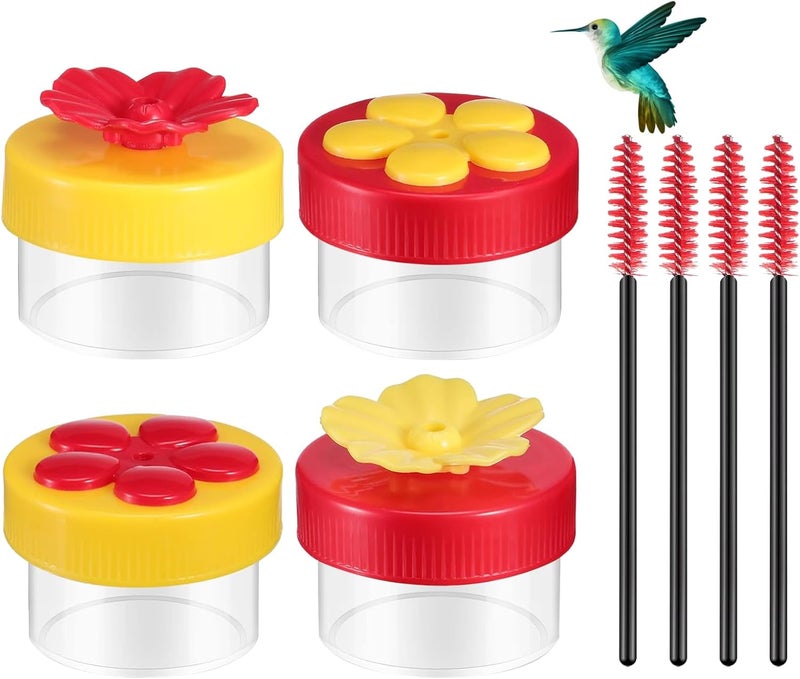 Feelorna Handheld Hummingbird Feeders, 4 Packs Plastic Flower Hand Hummingbird Feeders Wild Bird Feeders Mini Hummingbird Feeding Tools with 4Pcs Cleaning Brush (Handheld Hummingbird Feeders) - Image 1