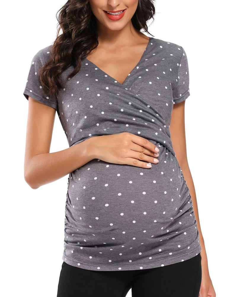 Glampunch Women's Maternity Nursing Tops Short Sleeve V Neck Breastfeeding Tee Shirts Pregnancy Tops - Image 4