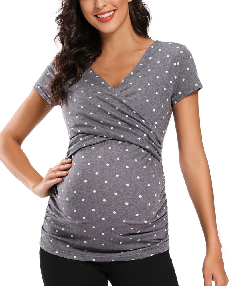 Glampunch Women's Maternity Nursing Tops Short Sleeve V Neck Breastfeeding Tee Shirts Pregnancy Tops - Image 3