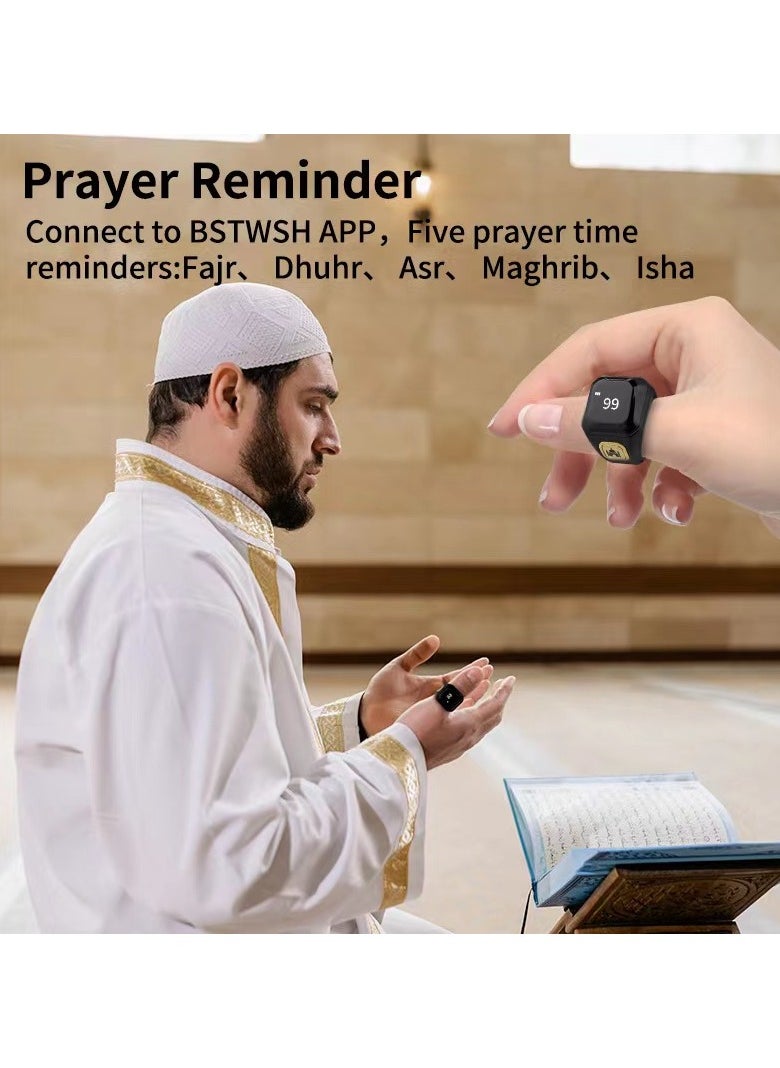 22mm Zikr Smart Ring, with Bluetooth connection, vibration reminder, Tasbih counter and 5 daily prayer reminders, specially designed for Middle Eastern Arab countries