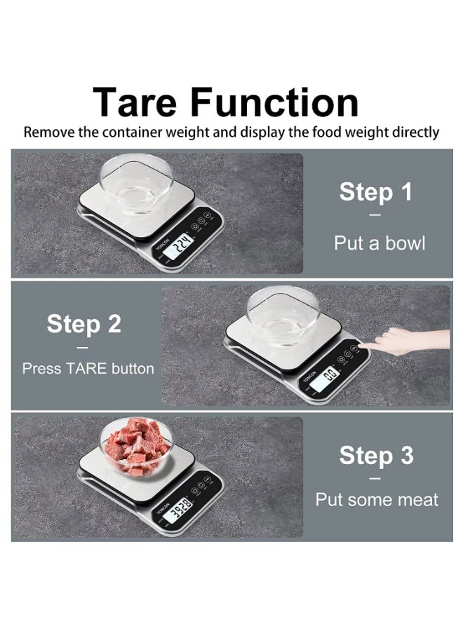 ميزان مطبخ إلكتروني رقمي ستانلس بدقة 1 جرام – حمولة حتى 10 كجم مع شاشة LCD وإضاءة خلفية - Image 2