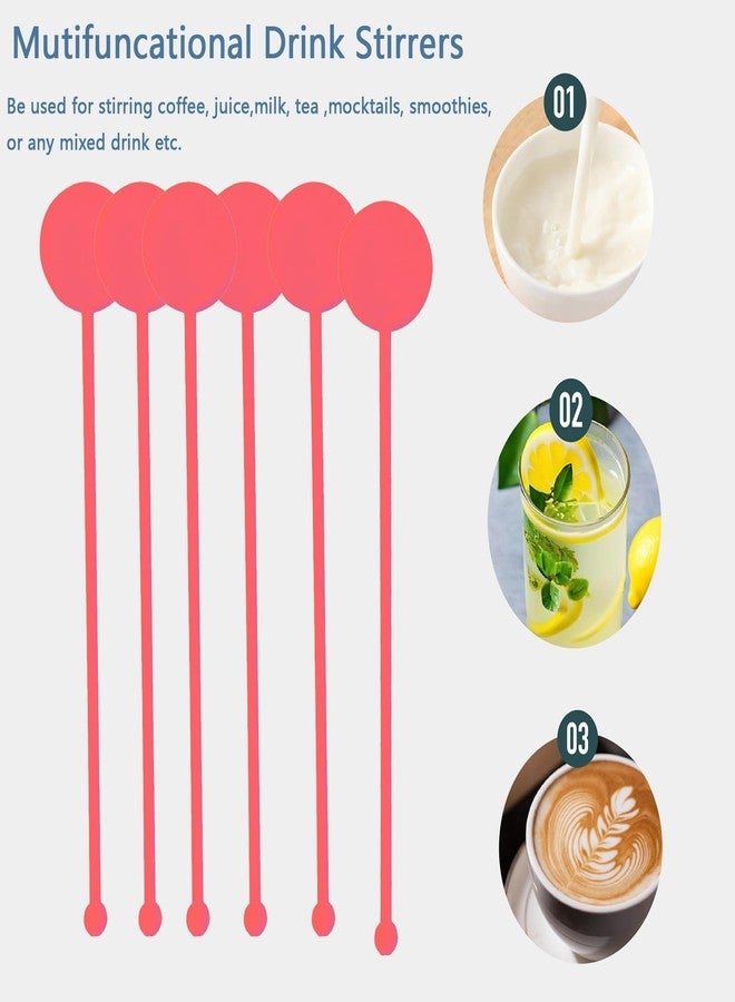 FOYARA 100 Pcs 7 Inches Cocktail Swizzle Stick - Disc Top Drink Stirrers Plastic Bar Drinks Mixing Rod for Coffee Whiskey Beverage (Red) - Image 3
